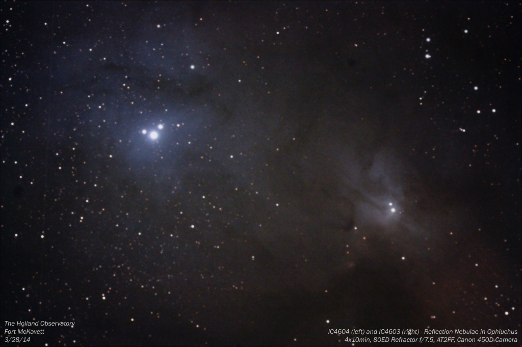 IC4604 and IC4603 - Reflection Nebulae in Ophiucus