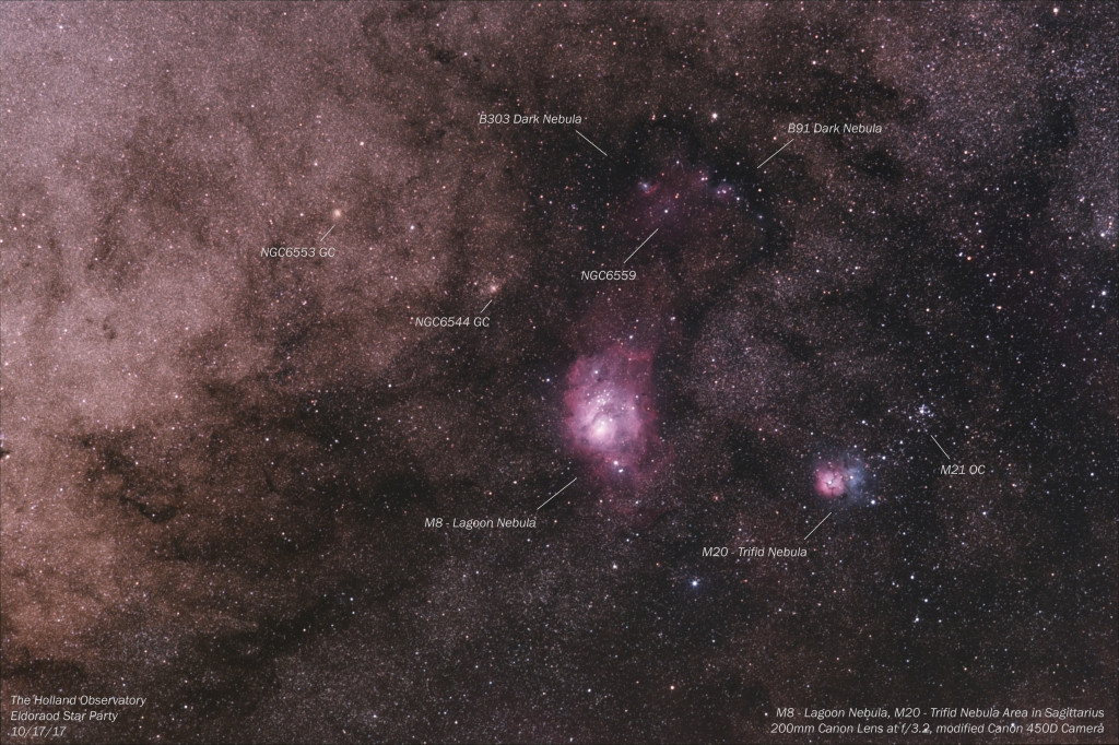 M8 - Lagoon Nebula, M20 - Trifid Nebula Area in Sagittarius